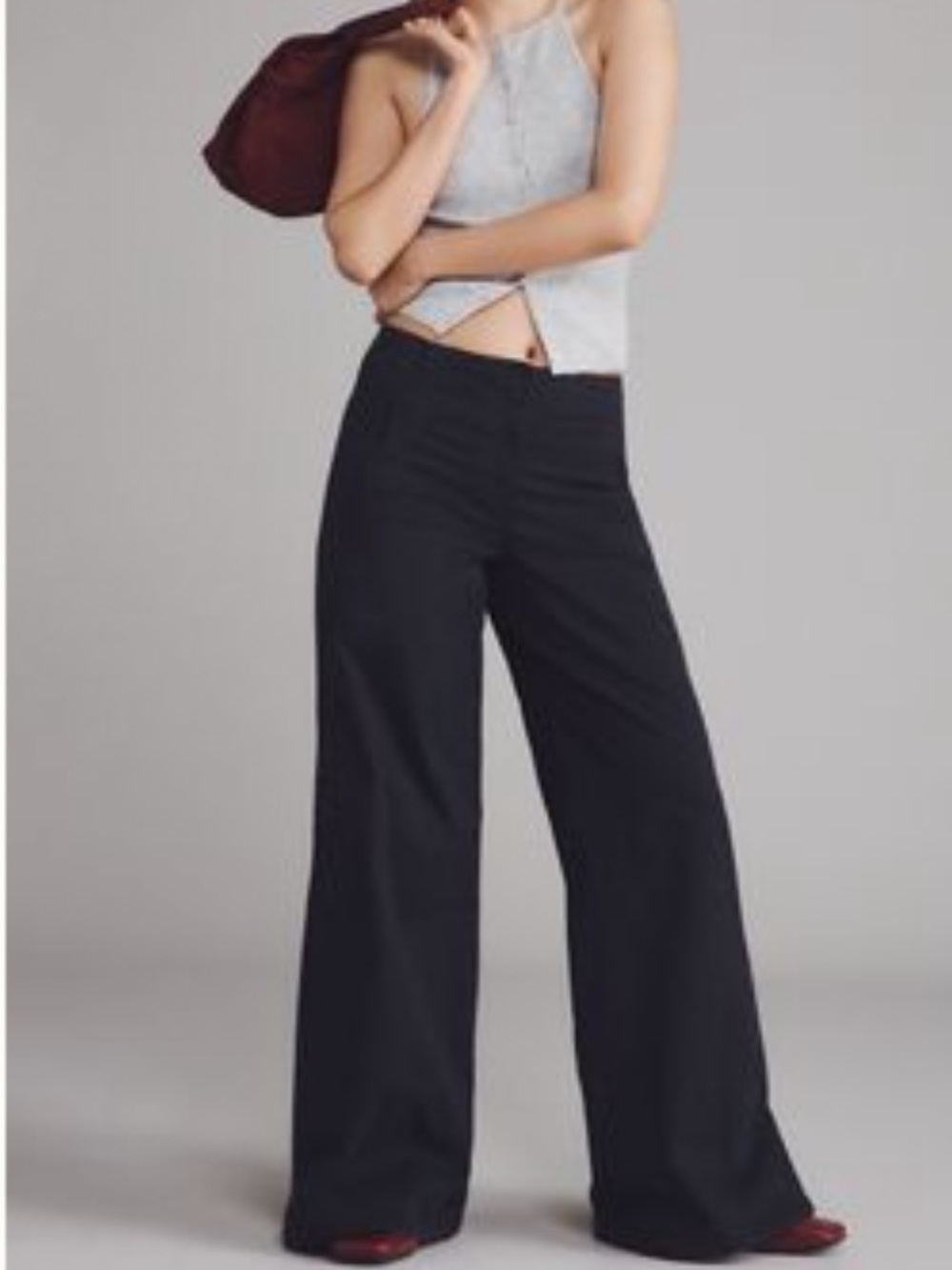 Anthropologie Maeve Black Scallop Wide Leg Pants Size 29 New with Tags - Picture 1 of 8
